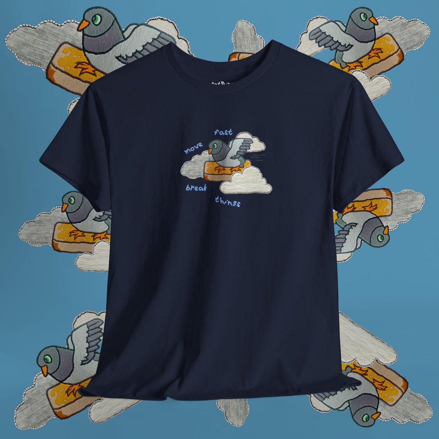 'move fast break things pigeon' unisex graphic tshirt