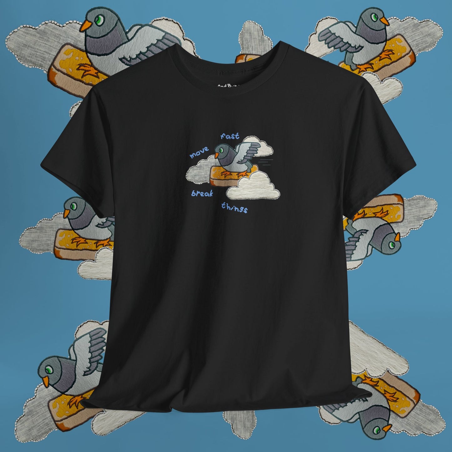 'move fast break things pigeon' unisex graphic tshirt
