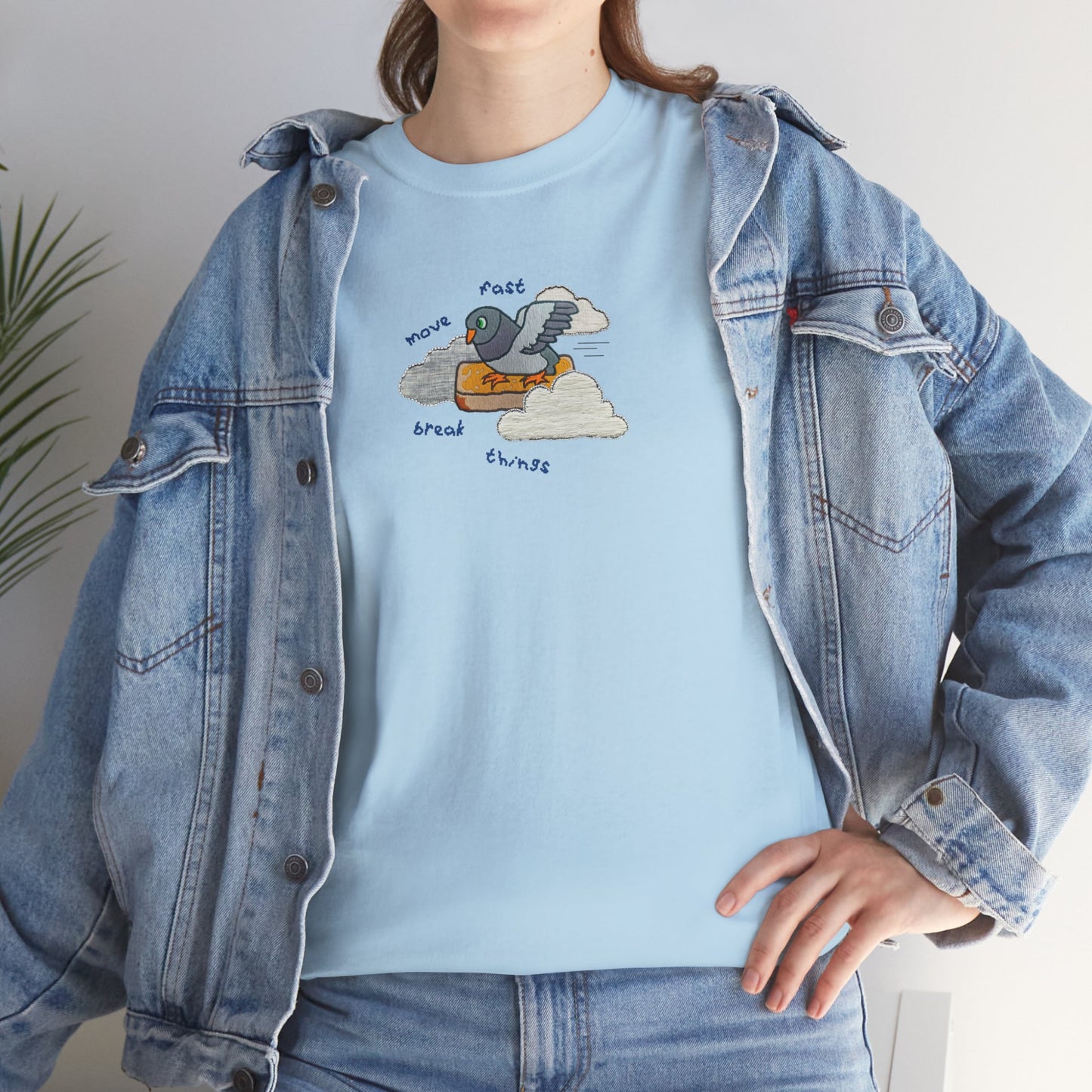 'move fast break things pigeon' unisex graphic tshirt