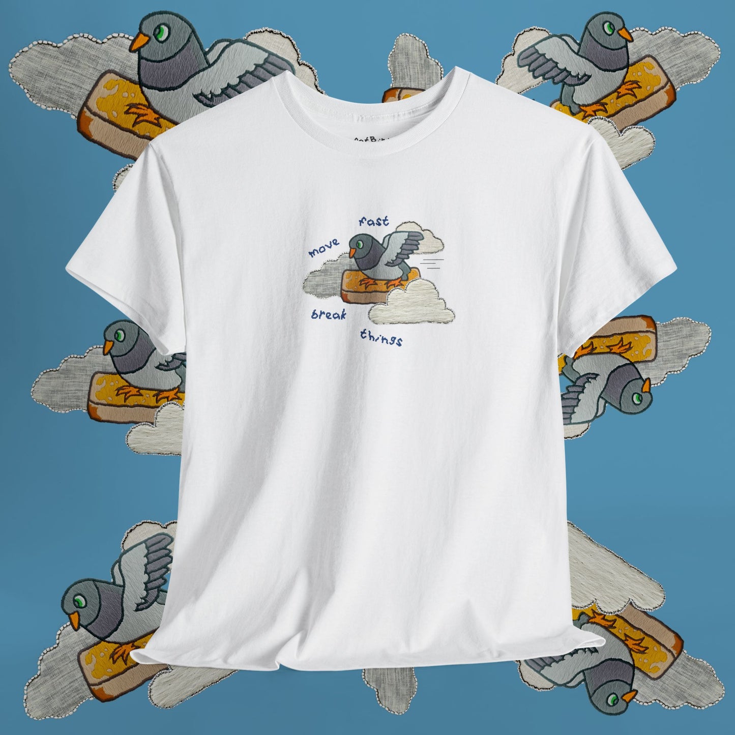 'move fast break things pigeon' unisex graphic tshirt