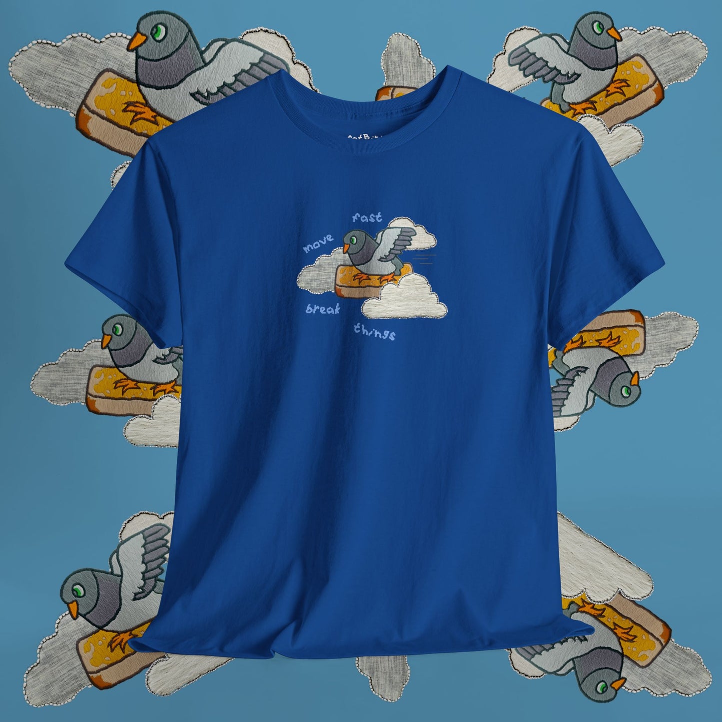 'move fast break things pigeon' unisex graphic tshirt