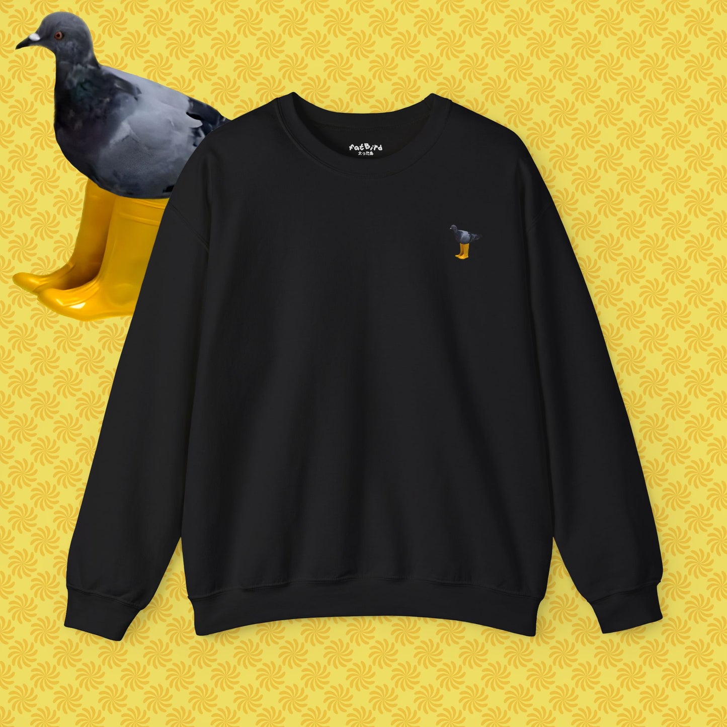 OG pigeon in yellow boots sweatshirt