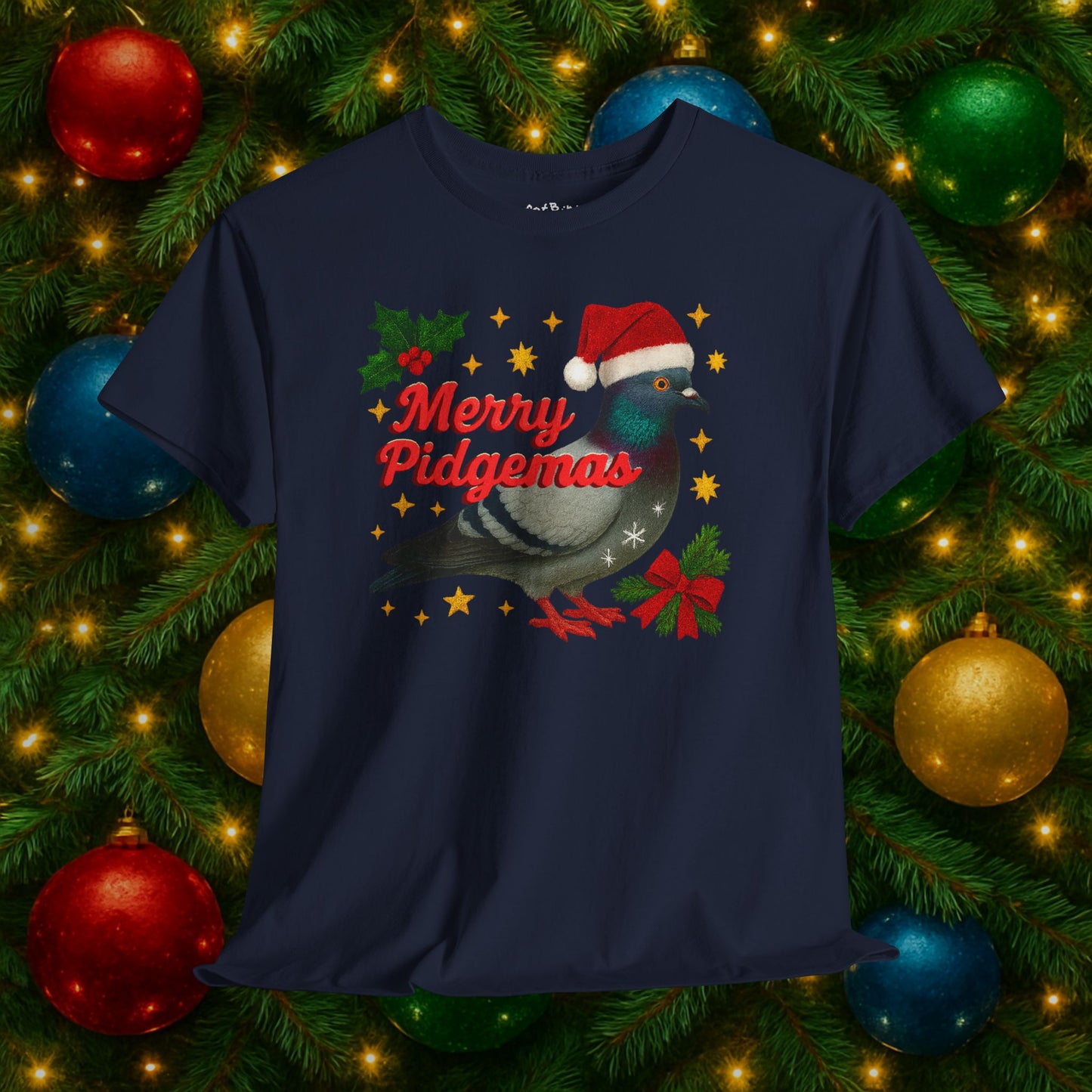 merry pidgemas v1: festive christmas pigeon tshirt