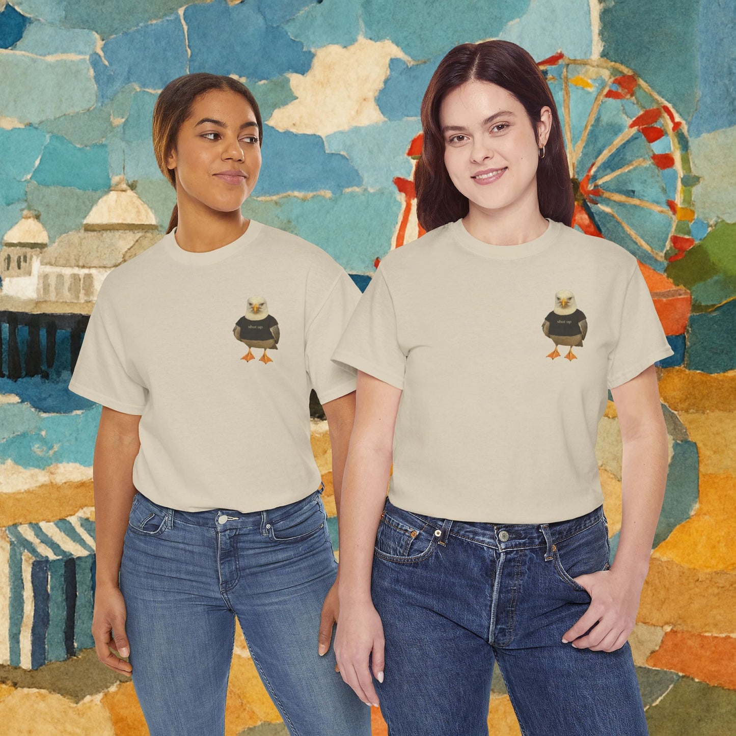 'shut up seagull' unisex graphic tshirt [left]