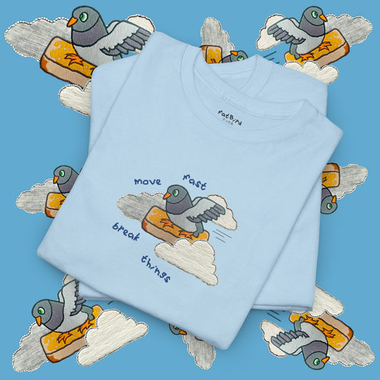 'move fast break things pigeon' unisex graphic tshirt