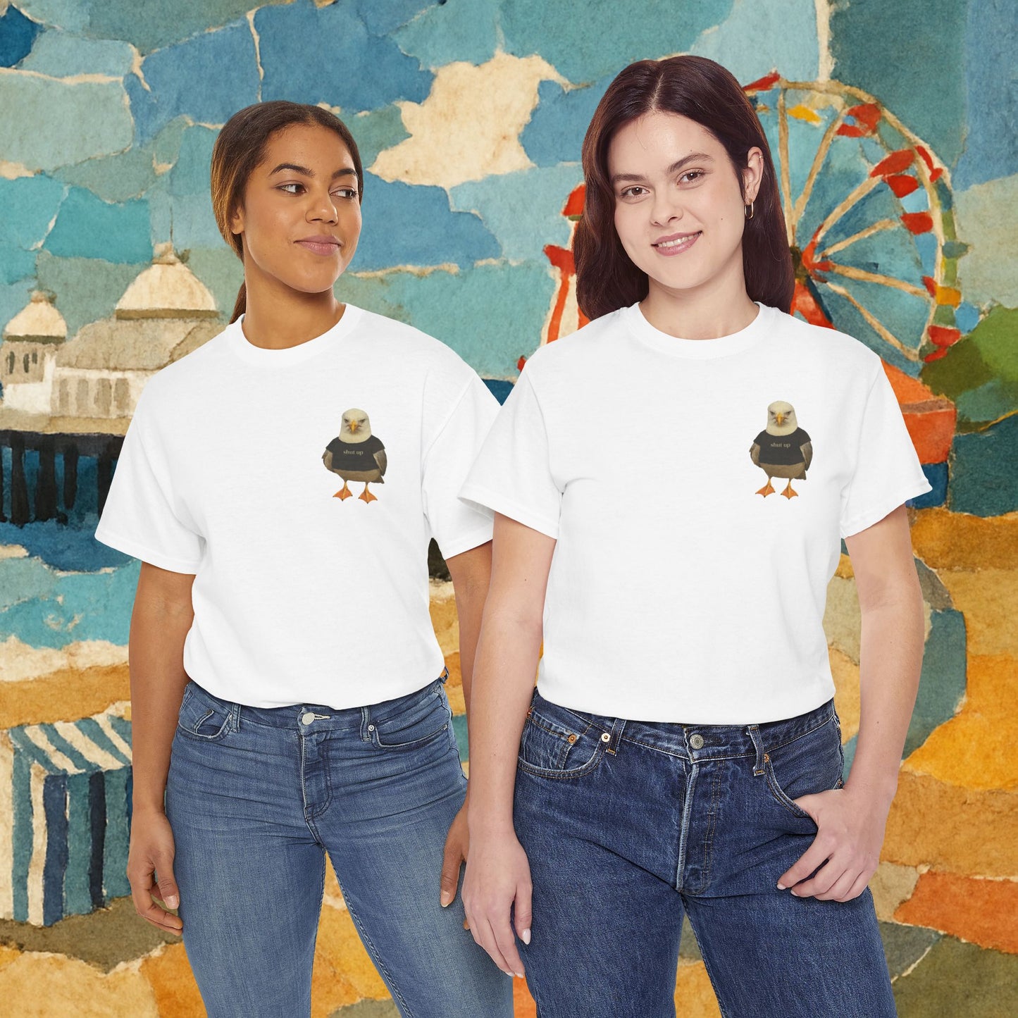 'shut up seagull' unisex graphic tshirt [left]