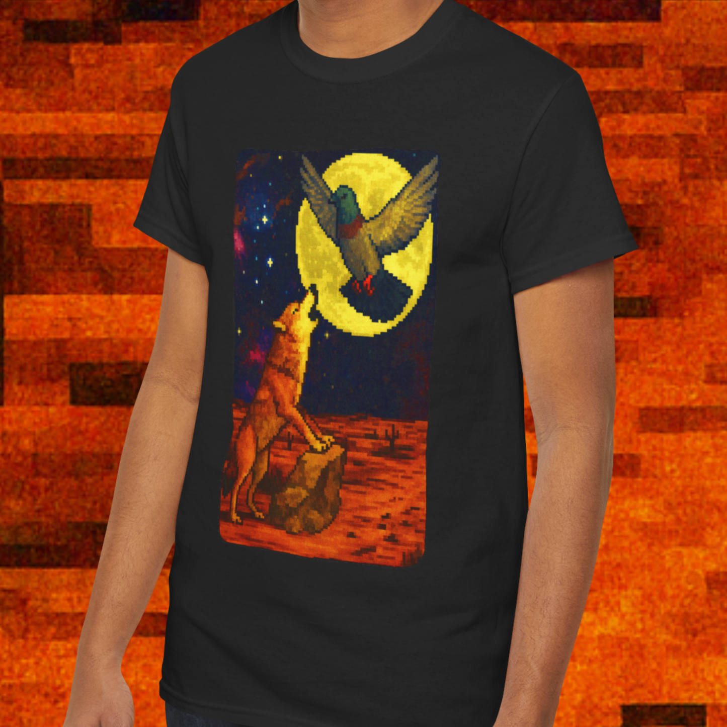 wolf pigeon pixel·art tshirt