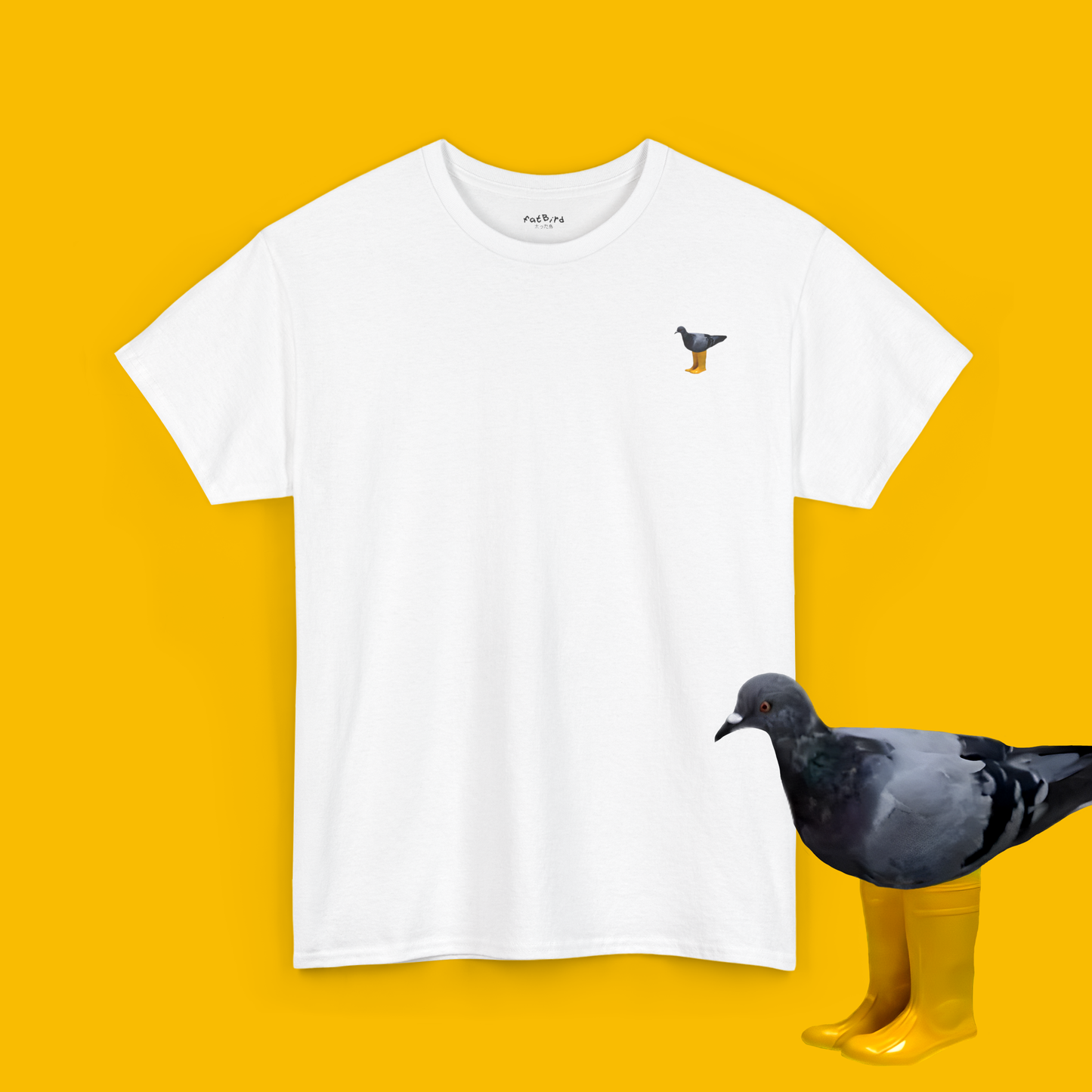 OG pigeon in yellow boots tshirt [left]