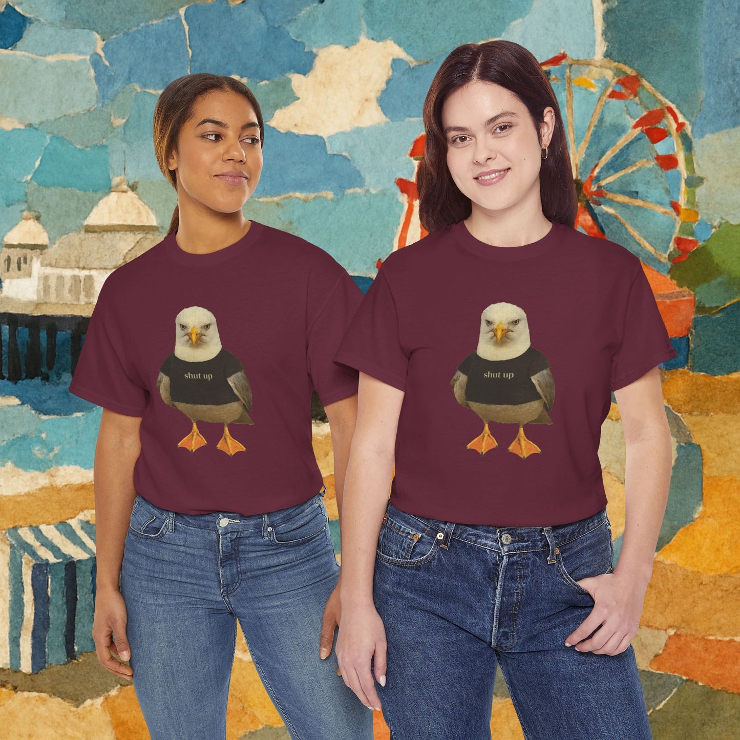 'shut up seagull' unisex graphic tshirt [left]
