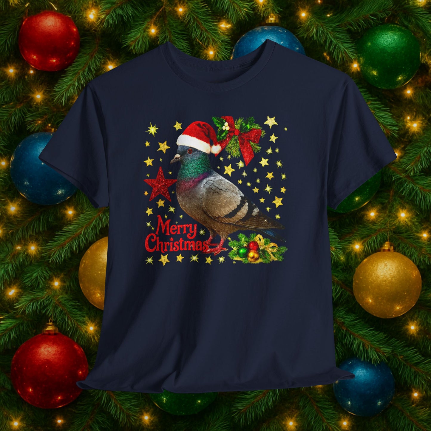 merry christmas v2: festive christmas pigeon tshirt