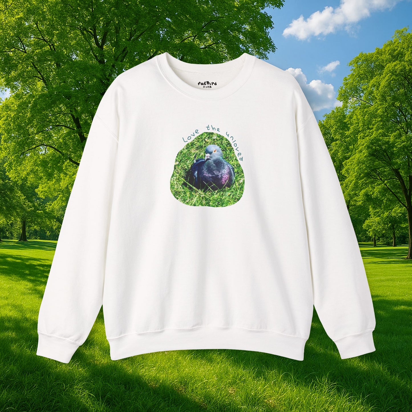 'love the unloved' pigeon sweatshirt