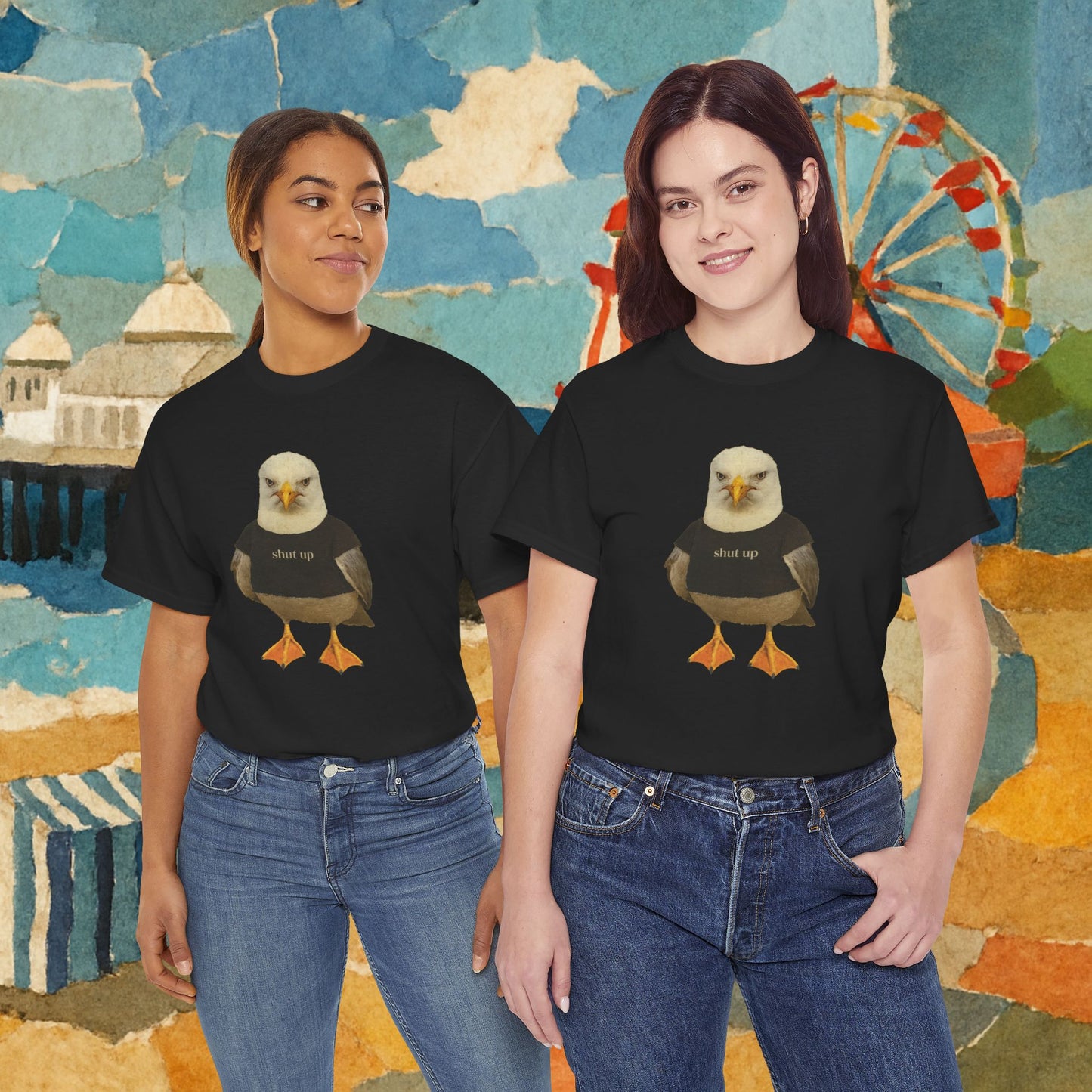'shut up seagull' unisex graphic tshirt [left]