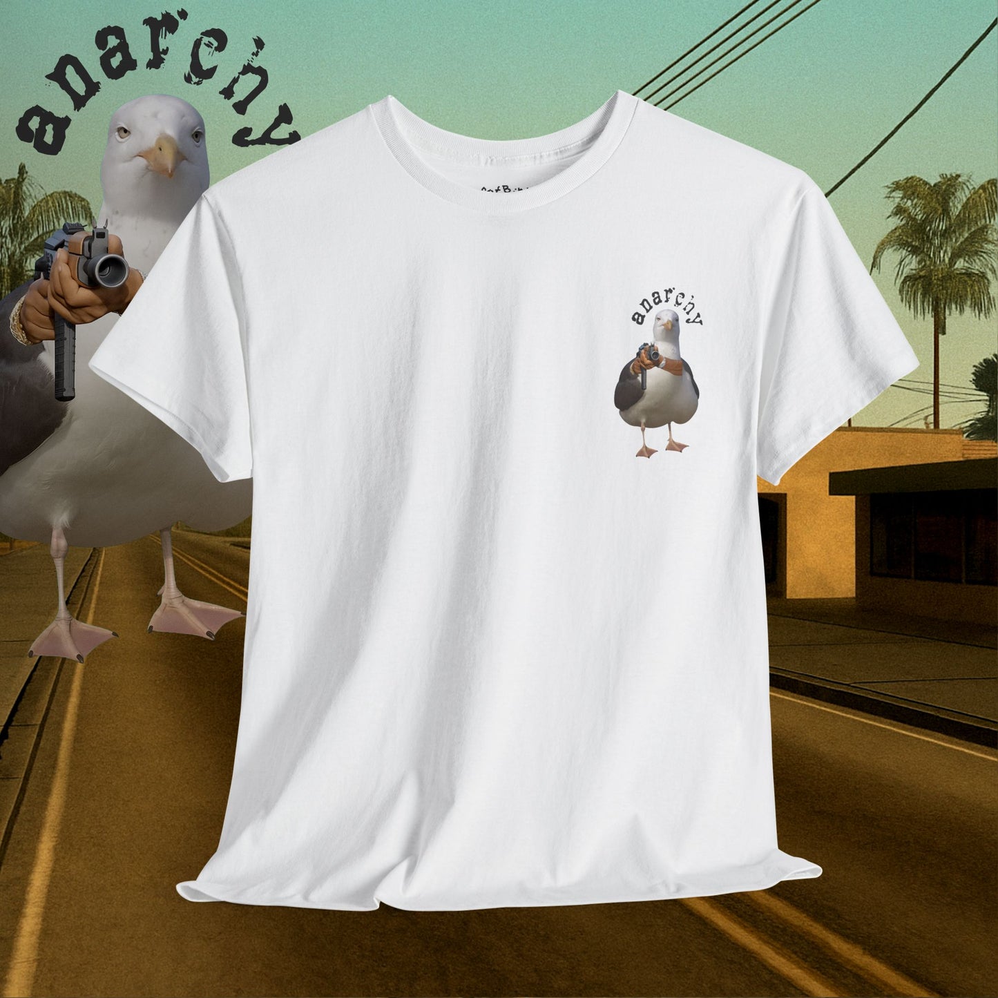 'anarchy seagull' unisex graphic tshirt [left]