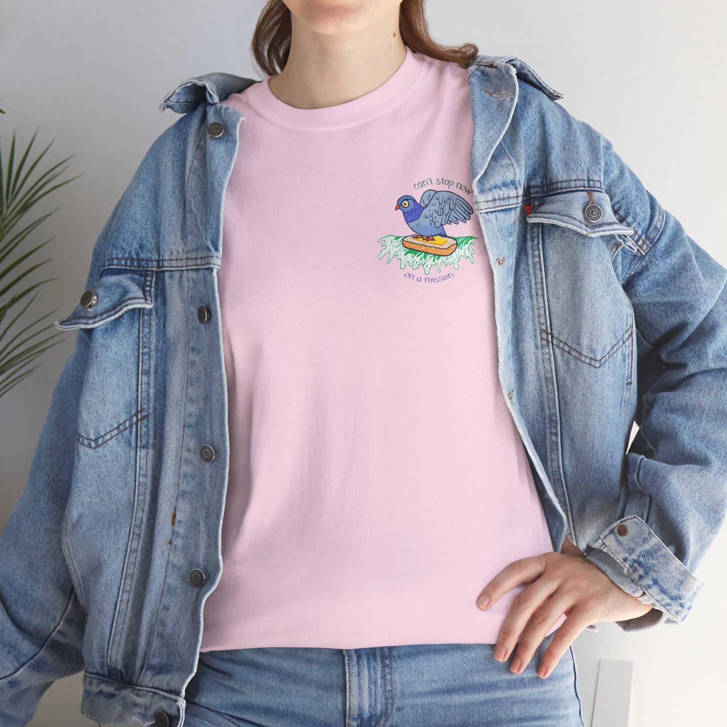 'pigeon on a mission' unisex graphic tshirt [left]