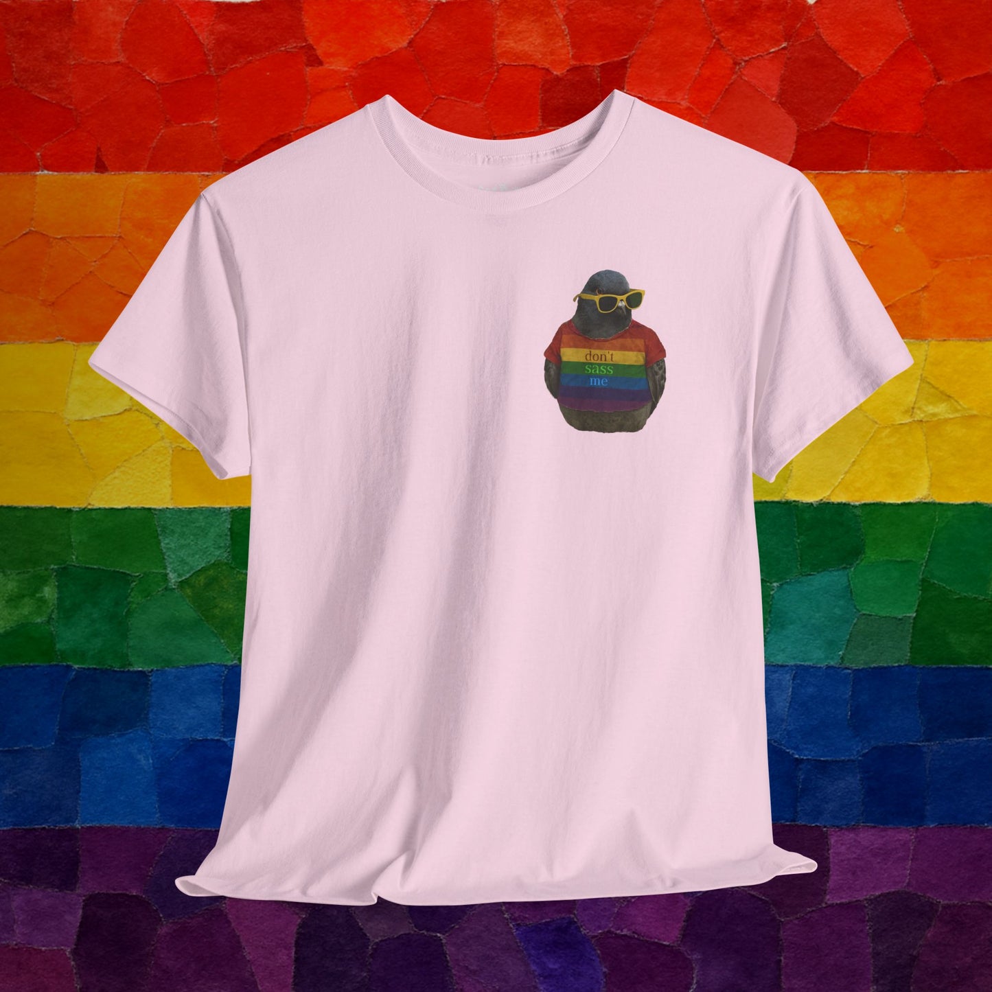 'don't sass me' LGBT pigeon tshirt [left]