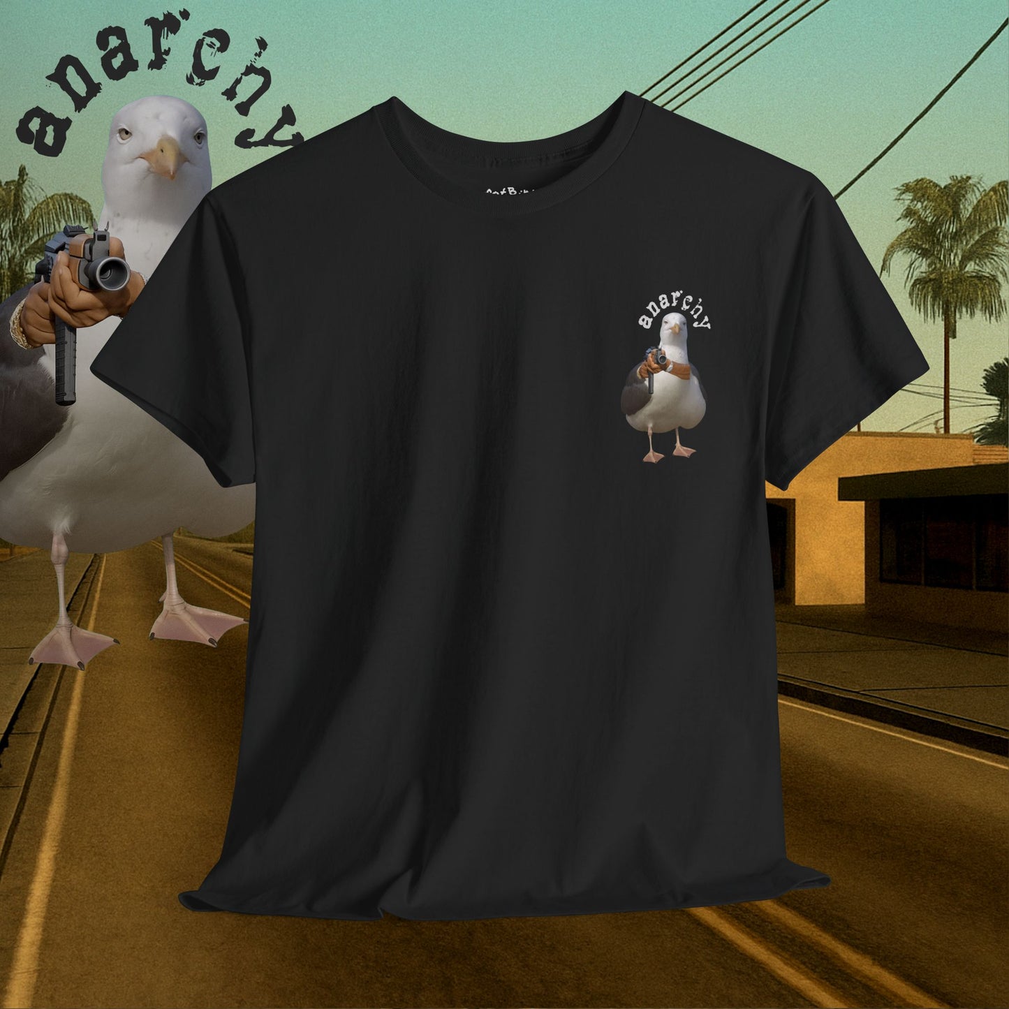 'anarchy seagull' unisex graphic tshirt [left]