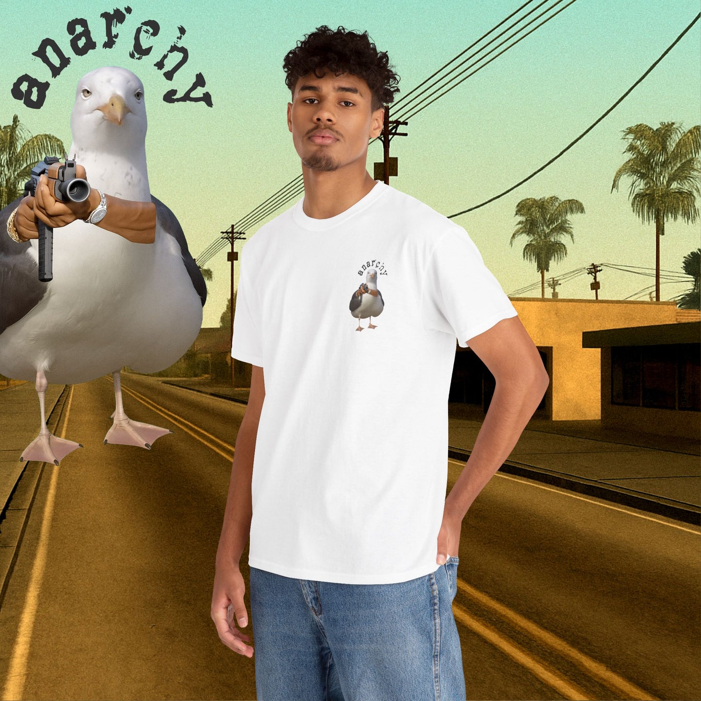 'anarchy seagull' unisex graphic tshirt [left]