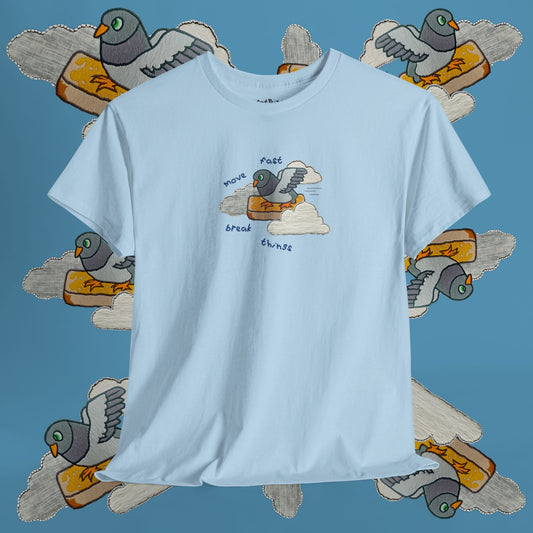 'move fast break things pigeon' unisex graphic tshirt