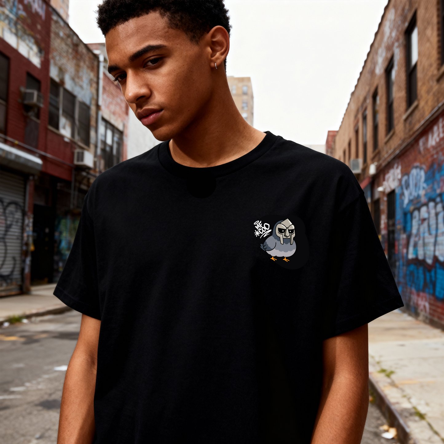 'mf coo' pigeon tshirt [left]