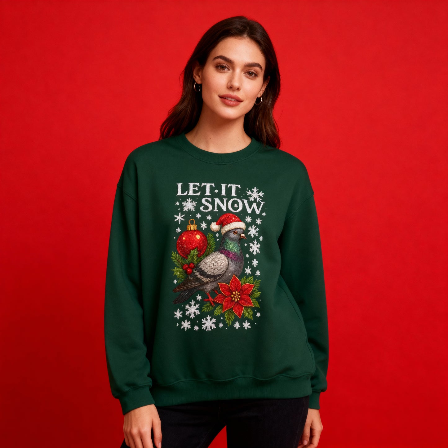 let it snow pigeon: unisex festive christmas sweatshirt / jumper