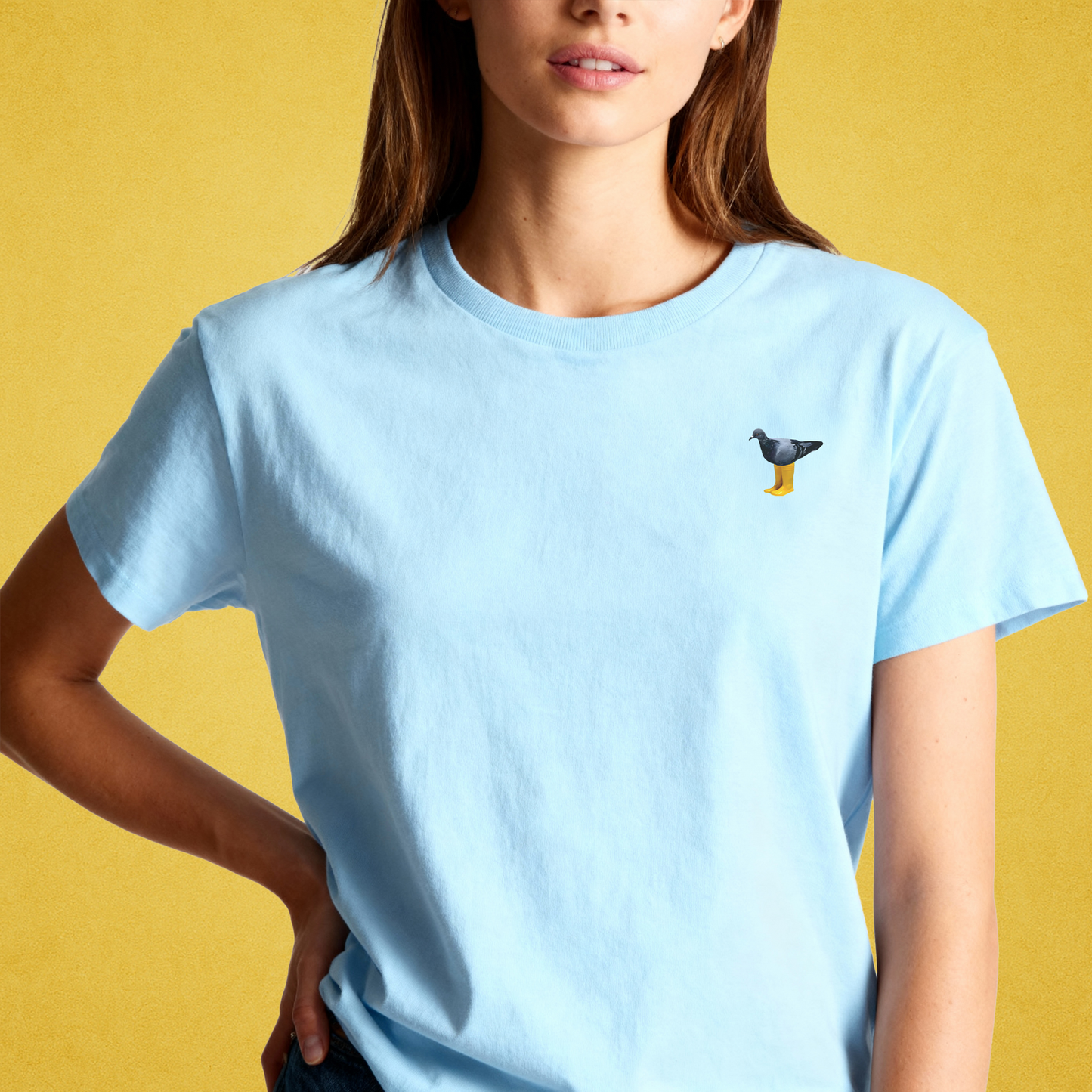 OG pigeon in yellow boots tshirt [left]