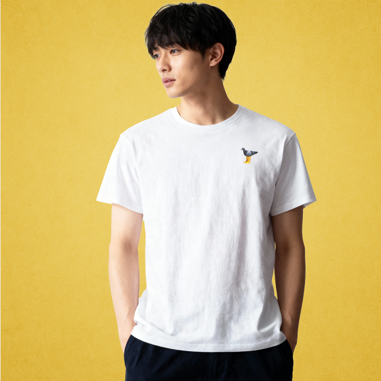 OG pigeon in yellow boots tshirt [left]